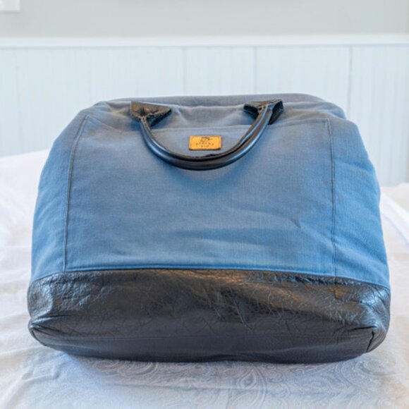 Blue canvas Gladstone bag with crow print - Picture 2 of 5